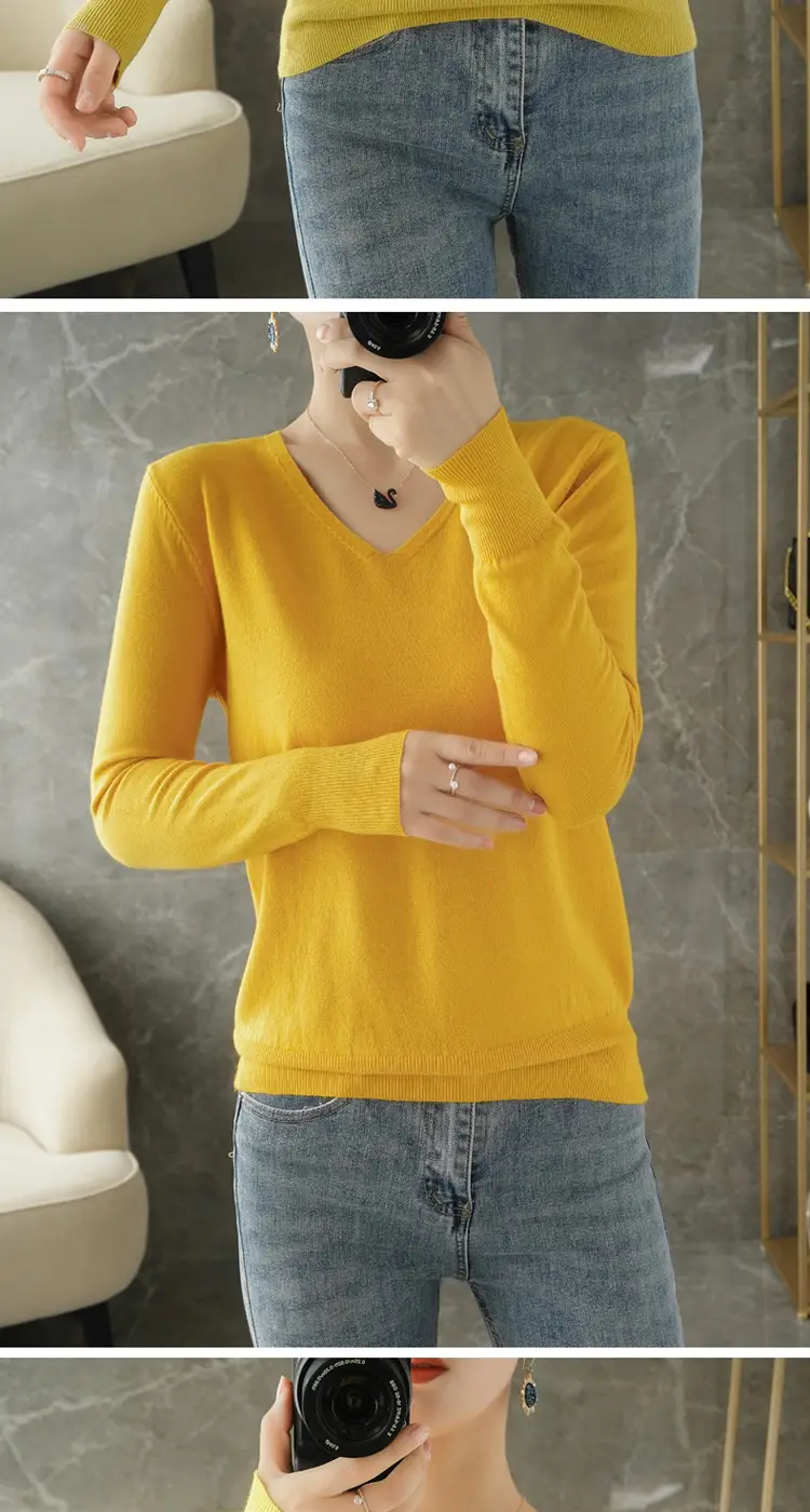 Women V-Neck Pullover Long Sleeve Knit Warm Winter Wear — feature 15