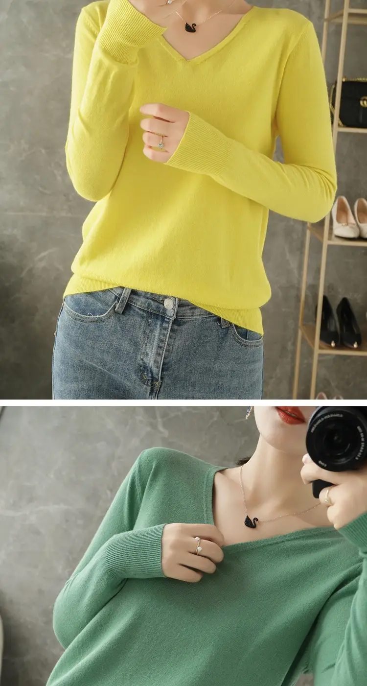 Women V-Neck Pullover Long Sleeve Knit Warm Winter Wear — feature 16