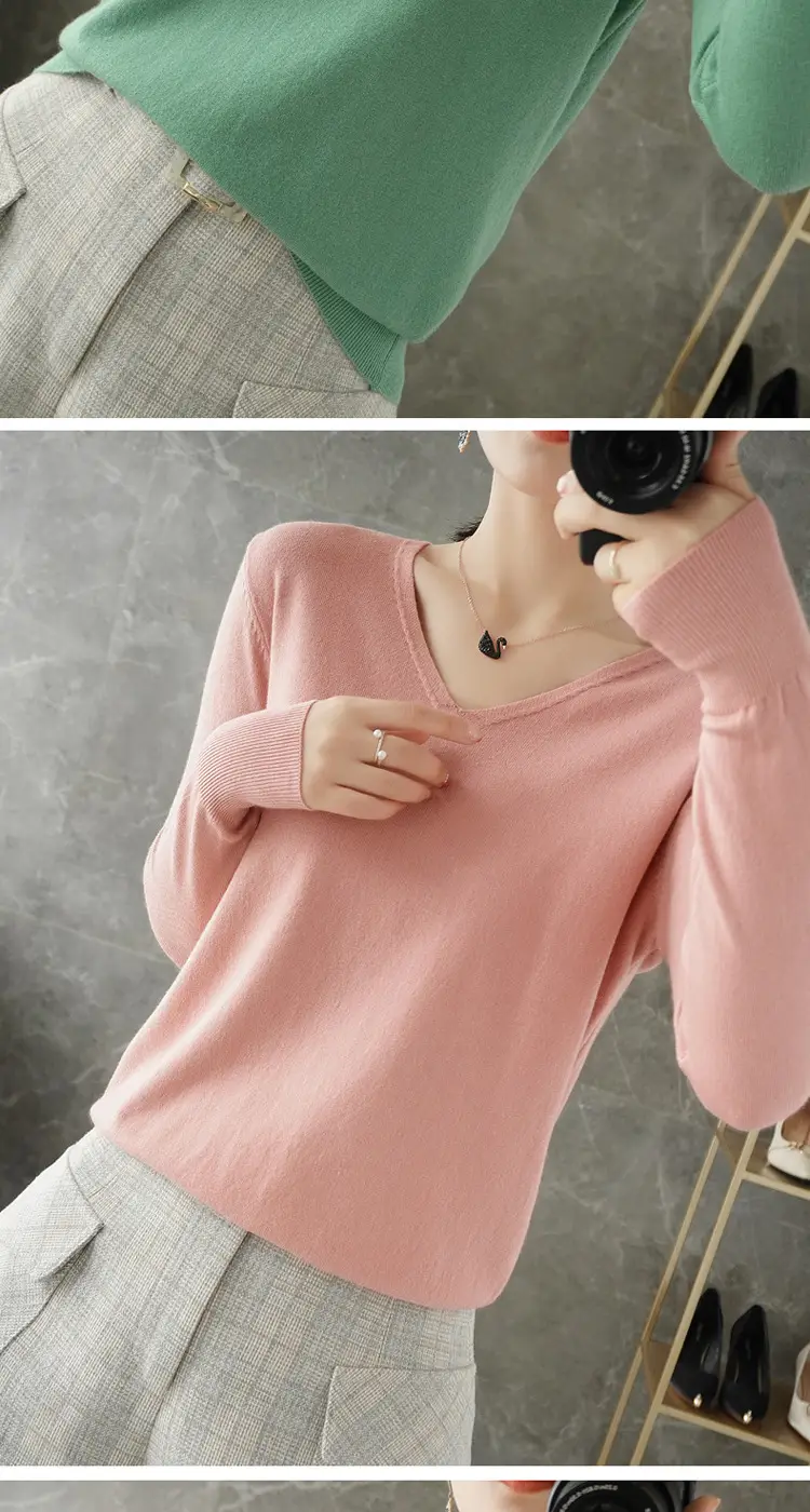 Women V-Neck Pullover Long Sleeve Knit Warm Winter Wear — feature 17