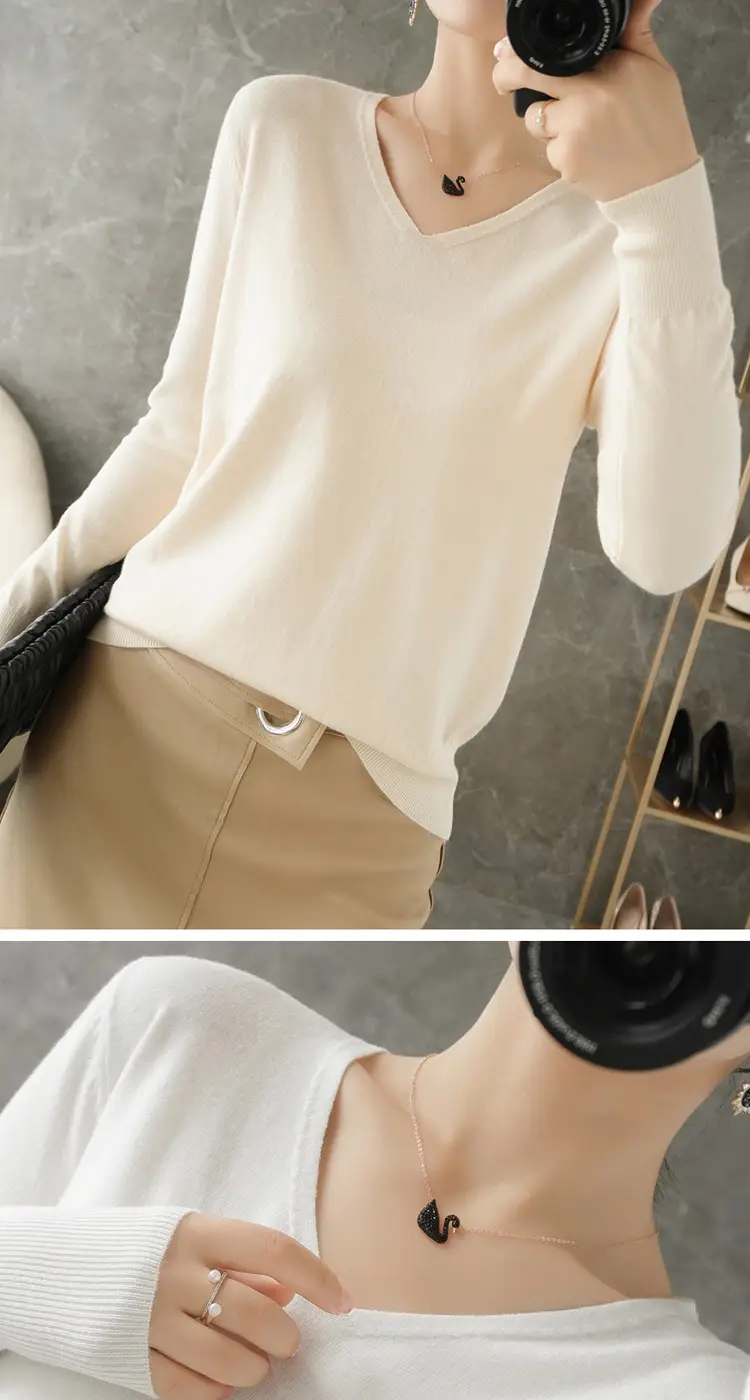 Women V-Neck Pullover Long Sleeve Knit Warm Winter Wear — feature 18