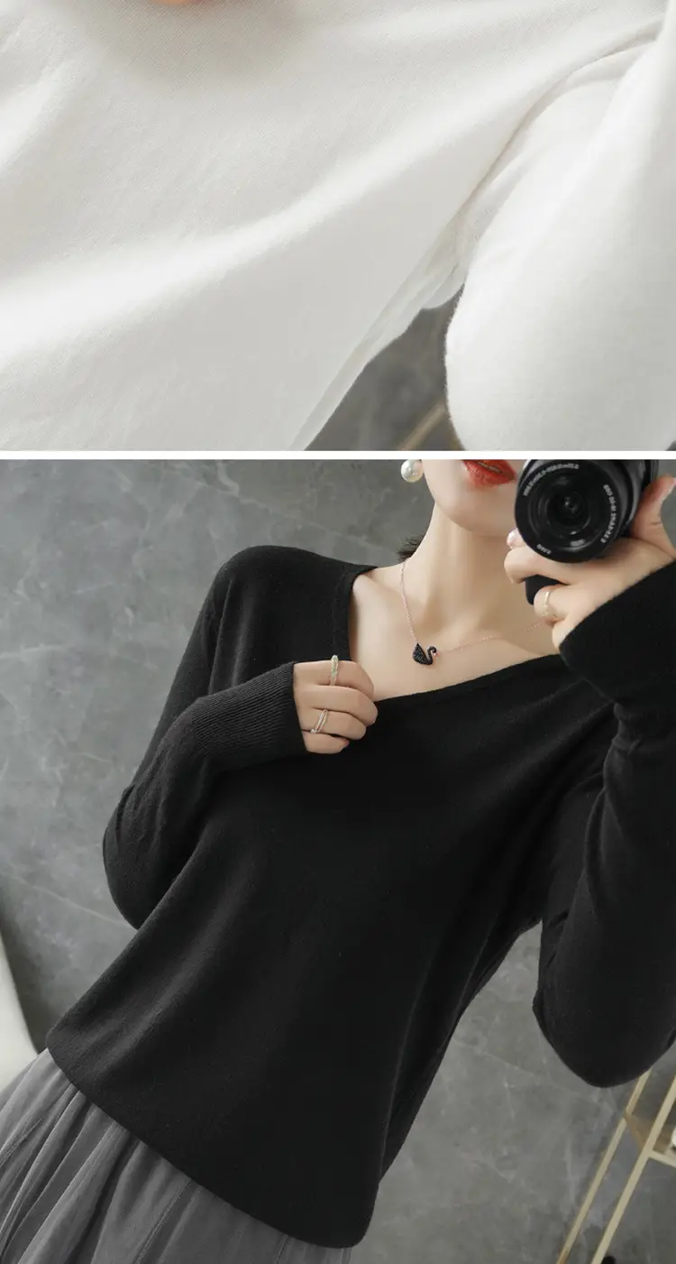 Women V-Neck Pullover Long Sleeve Knit Warm Winter Wear — feature 19