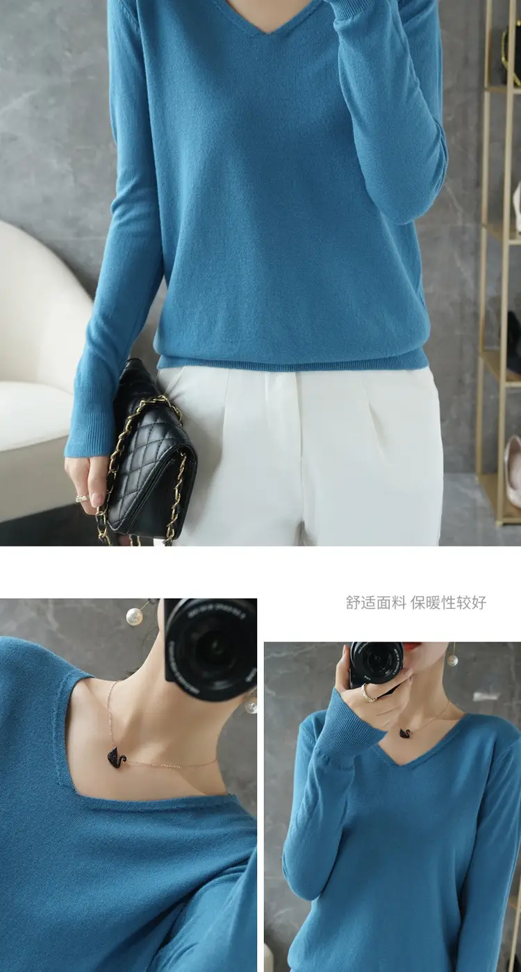 Women V-Neck Pullover Long Sleeve Knit Warm Winter Wear — feature 7