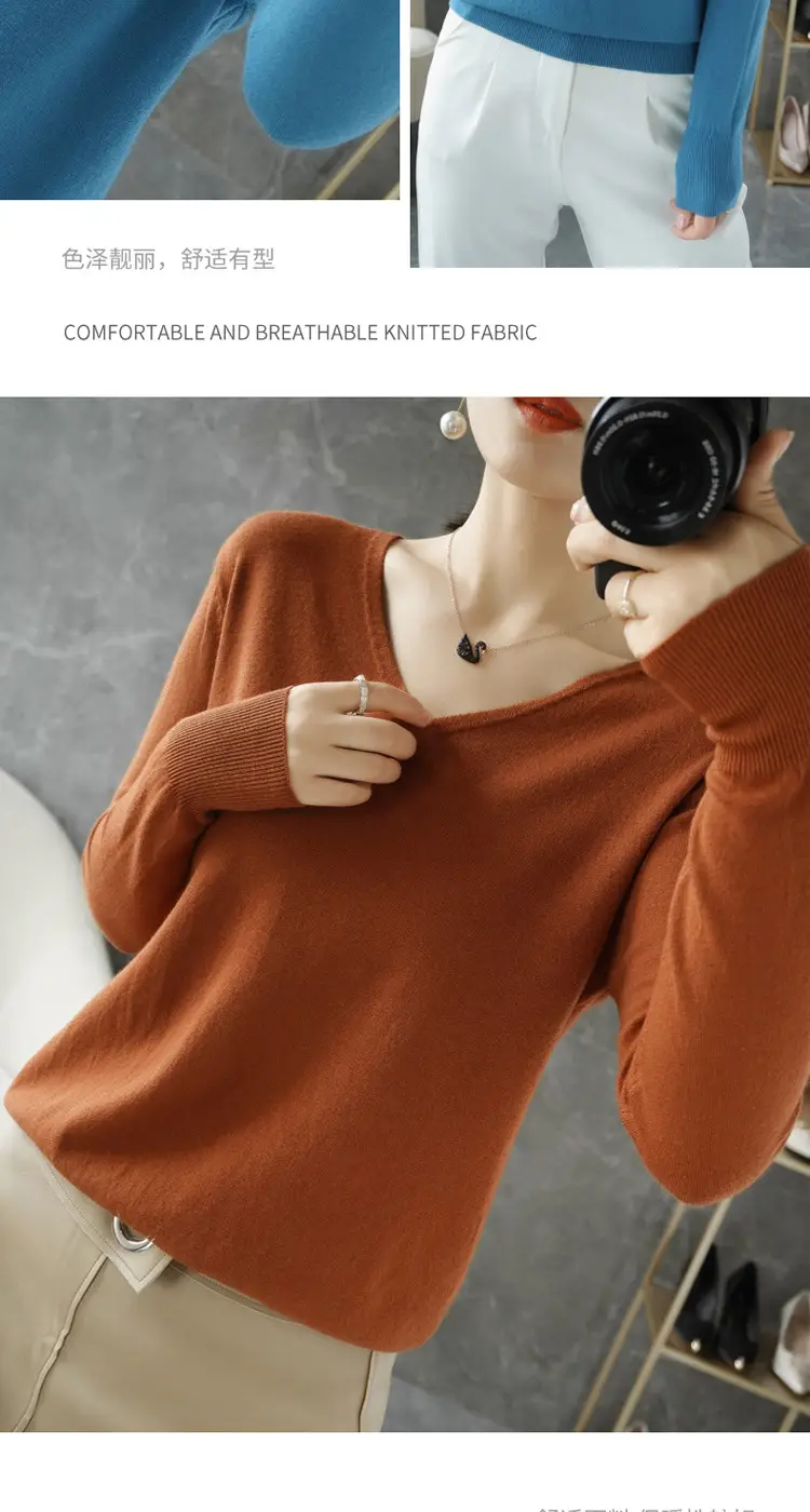 Women V-Neck Pullover Long Sleeve Knit Warm Winter Wear — feature 8