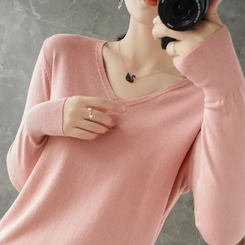 Women V-Neck Pullover Long Sleeve Knit Warm Winter Wear - Image 11