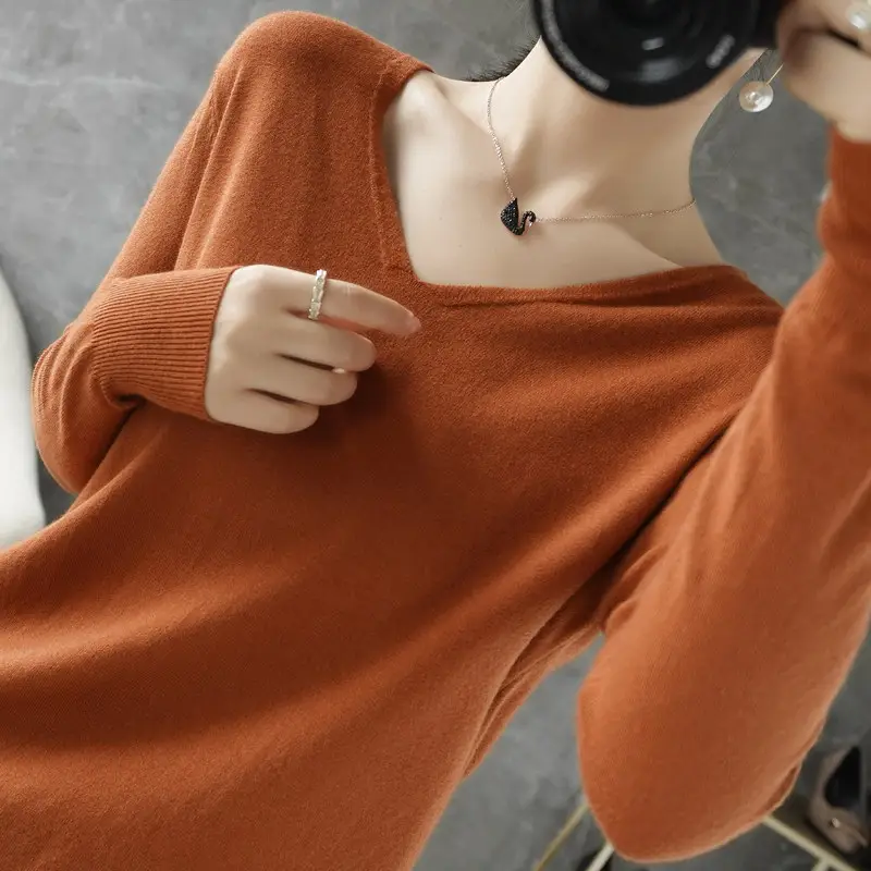 Women V-Neck Pullover Long Sleeve Knit Warm Winter Wear - Image 7