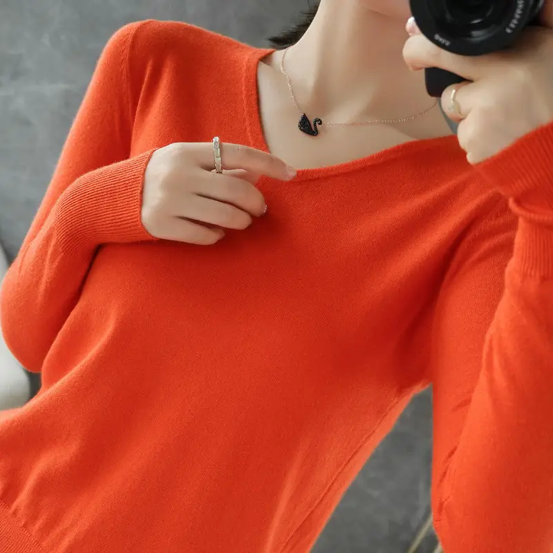 Women V-Neck Pullover Long Sleeve Knit Warm Winter Wear - Image 9