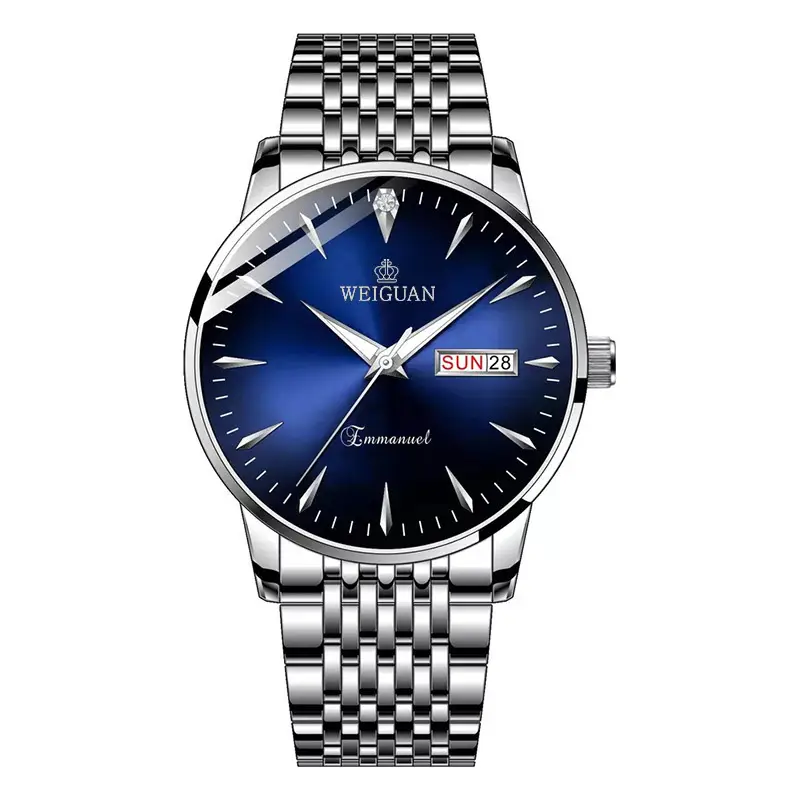 Full Automatic Fashion Men's Double Calendar Luminous Waterproof Watch Steel Business Non-mechanical Quartz Watch Men's Hair