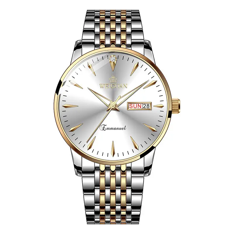 Full Automatic Fashion Men's Double Calendar Luminous Waterproof Watch Steel Business Non-mechanical Quartz Watch Men's Hair