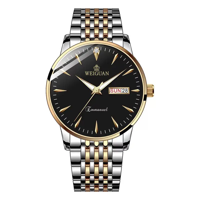 Full Automatic Fashion Men's Double Calendar Luminous Waterproof Watch Steel Business Non-mechanical Quartz Watch Men's Hair