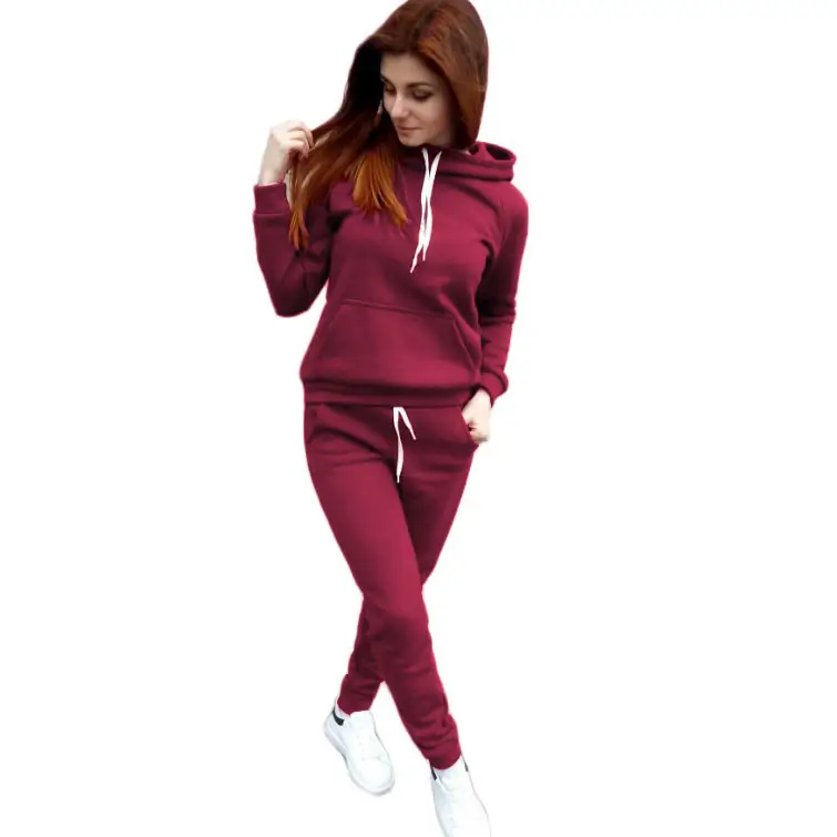 Women Fleece Hoodie Sweatpants Beige Winter Casual