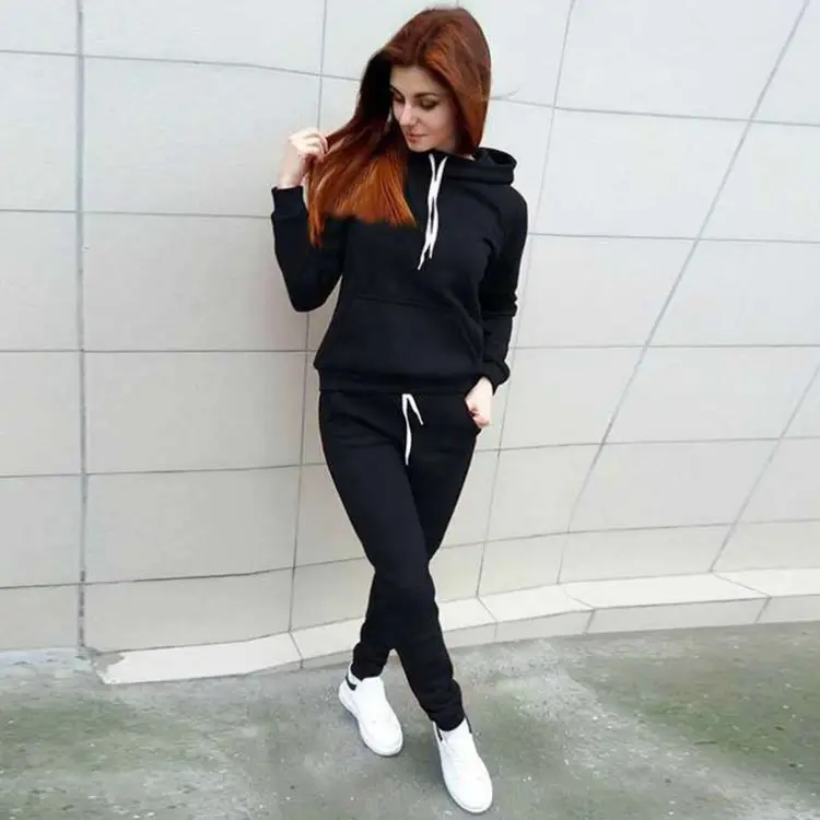 Women Fleece Hoodie Sweatpants Beige Winter Casual