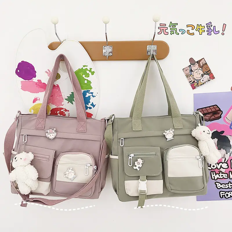 Korean Style Shoulder Bag for Girls, Purple with White Embroidery, Large Capacity - Image 10