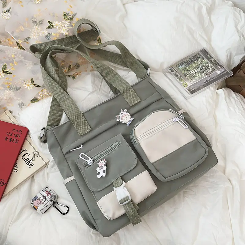 Korean Style Shoulder Bag for Girls, Purple with White Embroidery, Large Capacity - Image 2