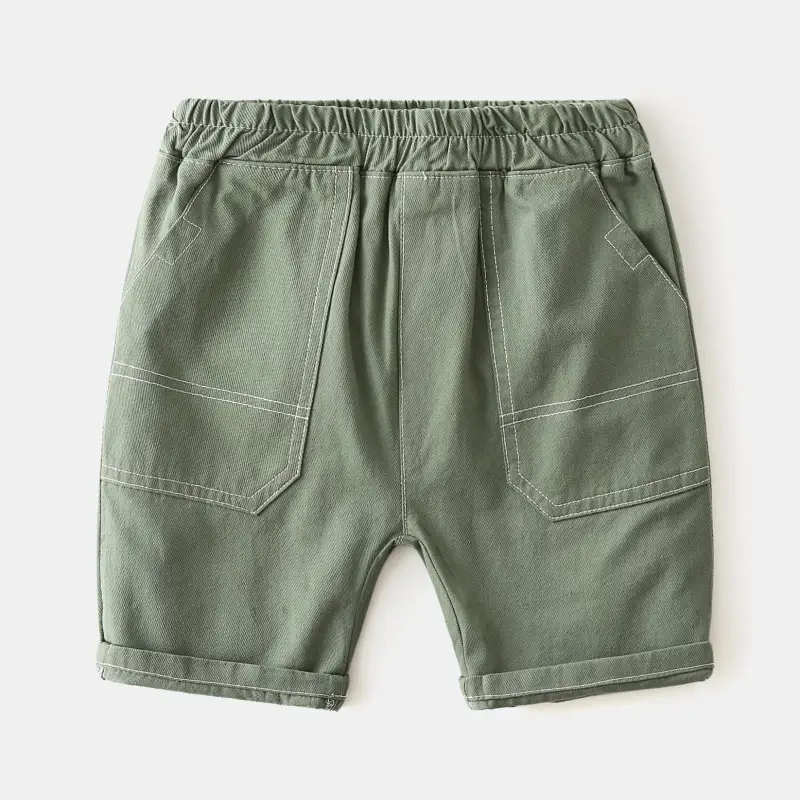 Kids Green Cotton Shorts 2024 Summer Casual Pants - Image 4