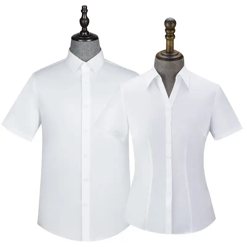 Women Short Sleeve Business Shirts Light Blue - Image 21