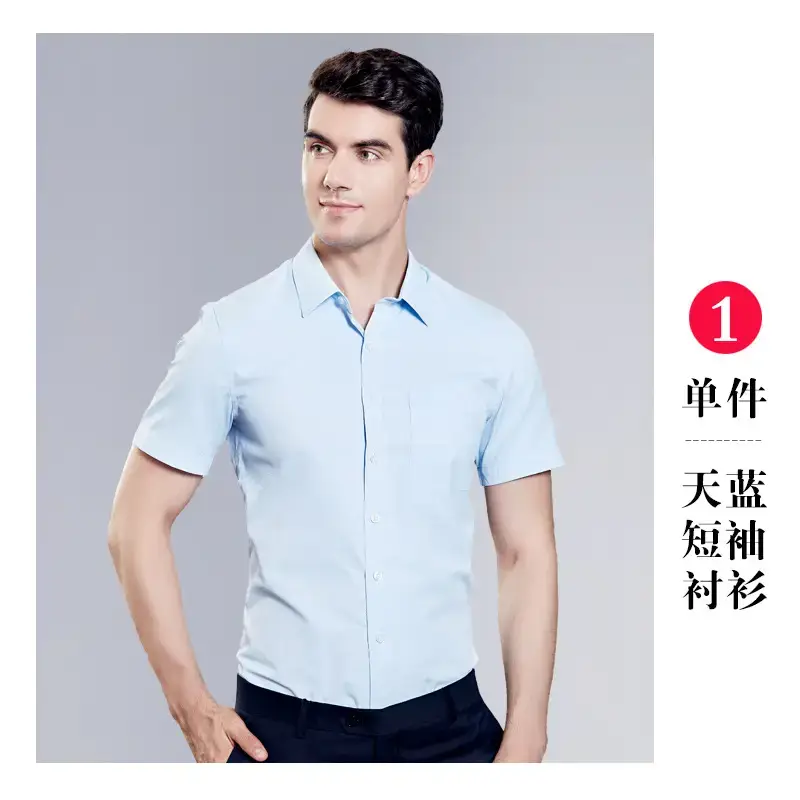 Women Short Sleeve Business Shirts Light Blue - Image 5