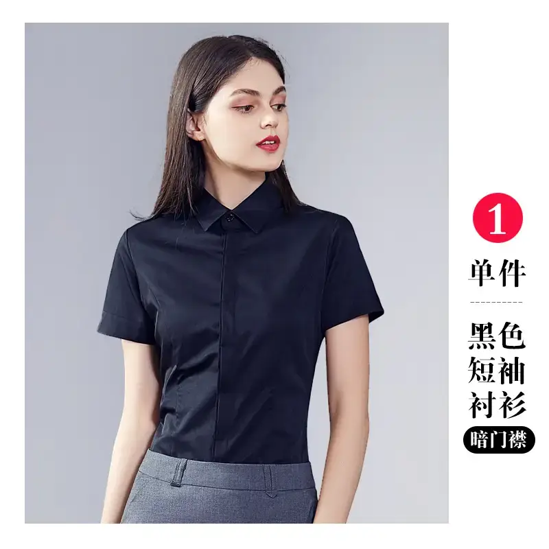 Women Short Sleeve Business Shirts Light Blue - Image 8