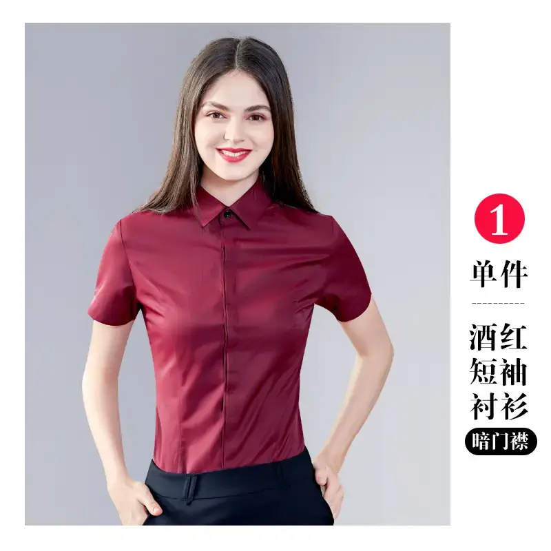 Women Short Sleeve Business Shirts Light Blue - Image 14