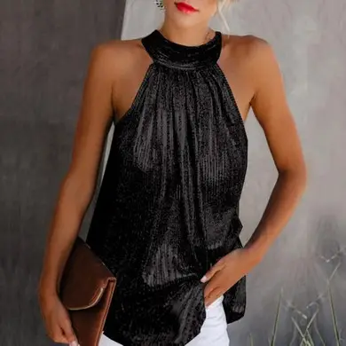 Women's Red Sleeveless Halter Top with Zipper Front - Image 6