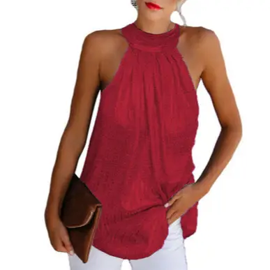 Women's Red Sleeveless Halter Top with Zipper Front - Image 7
