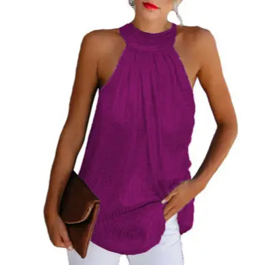 Women's Red Sleeveless Halter Top with Zipper Front - Image 8