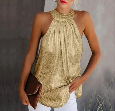 Women's Red Sleeveless Halter Top with Zipper Front - Image 3