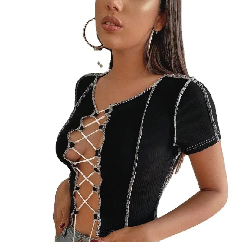 Black Mesh Crossback Short Sleeve T-Shirt