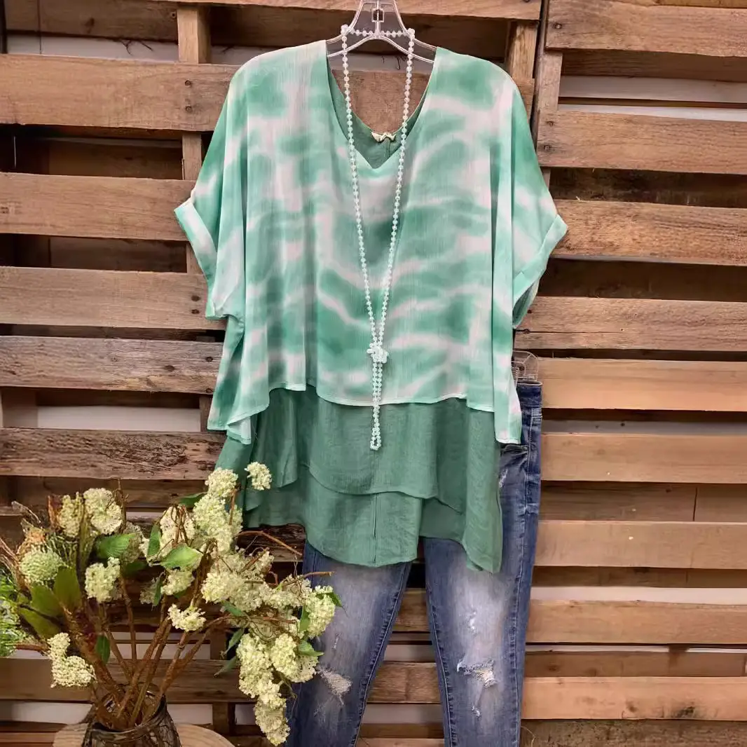 Women Tie-Dye Multi Layer T-Shirt Green