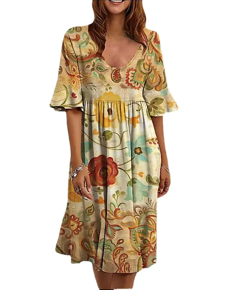 Multicolor Printed Crewneck Dress for Women - Image 11
