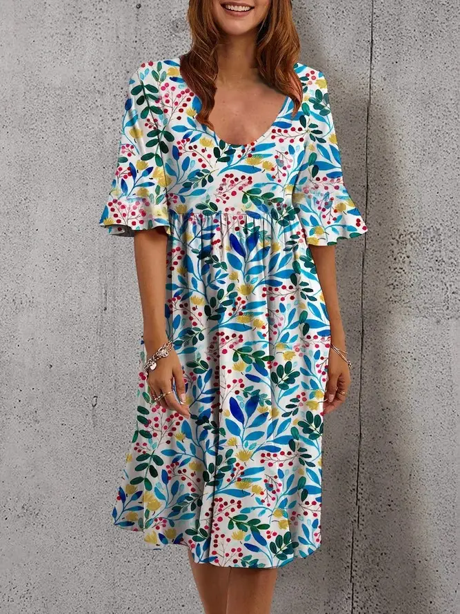 Multicolor Printed Crewneck Dress for Women - Image 6