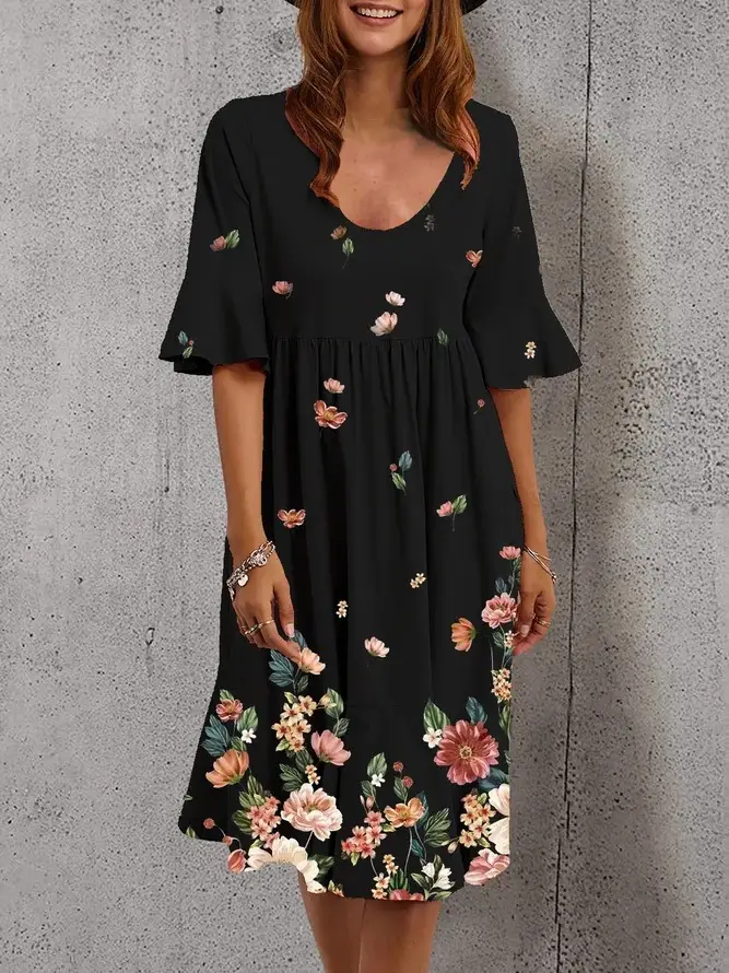 Multicolor Printed Crewneck Dress for Women - Image 7