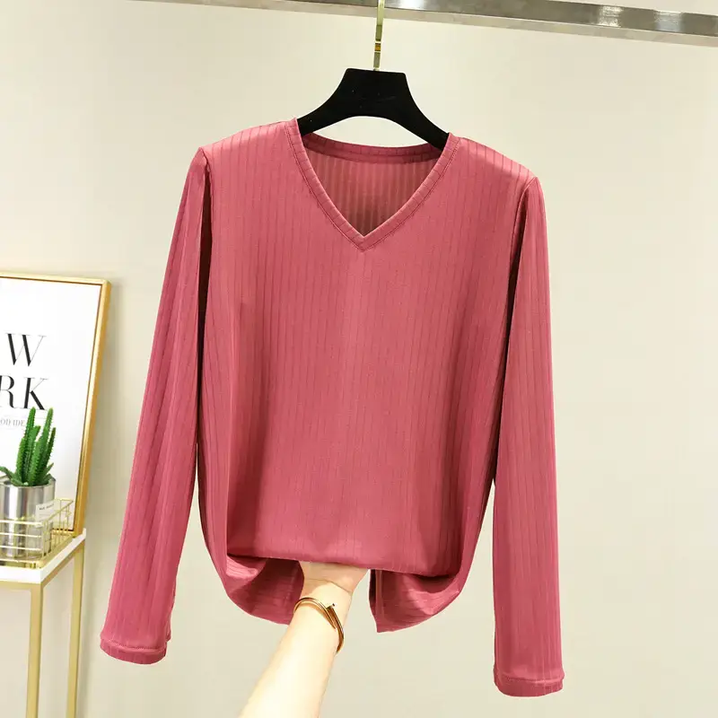 Women Grey V-Neck Long Sleeve T-Shirt - Image 6