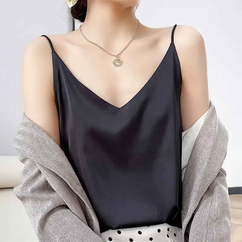Women's White Satin V-Neck Camisole with Silk Bottom - Image 12