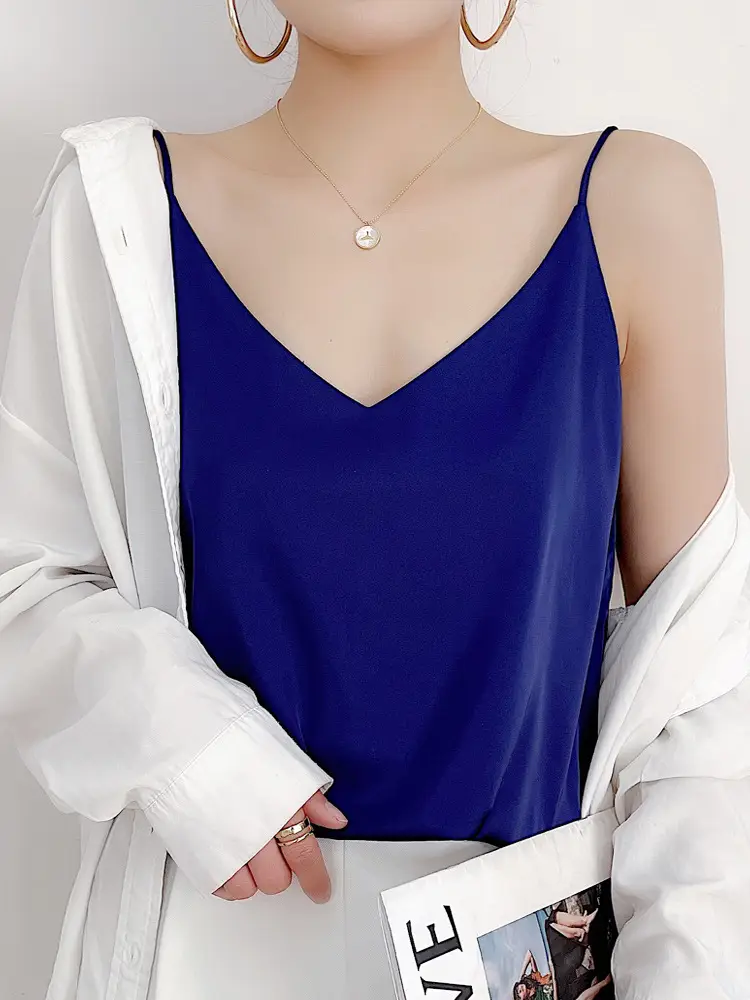 Women's White Satin V-Neck Camisole with Silk Bottom - Image 3