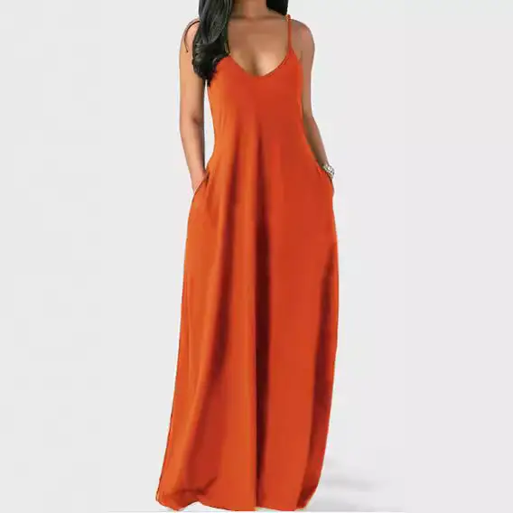Women's Orange Long Sleeve V-Neck Dress Large