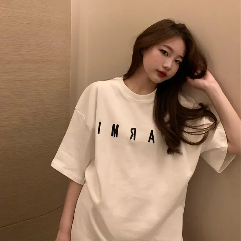 Women Black Letter T-Shirt Mid Length Summer 2025 - Image 3