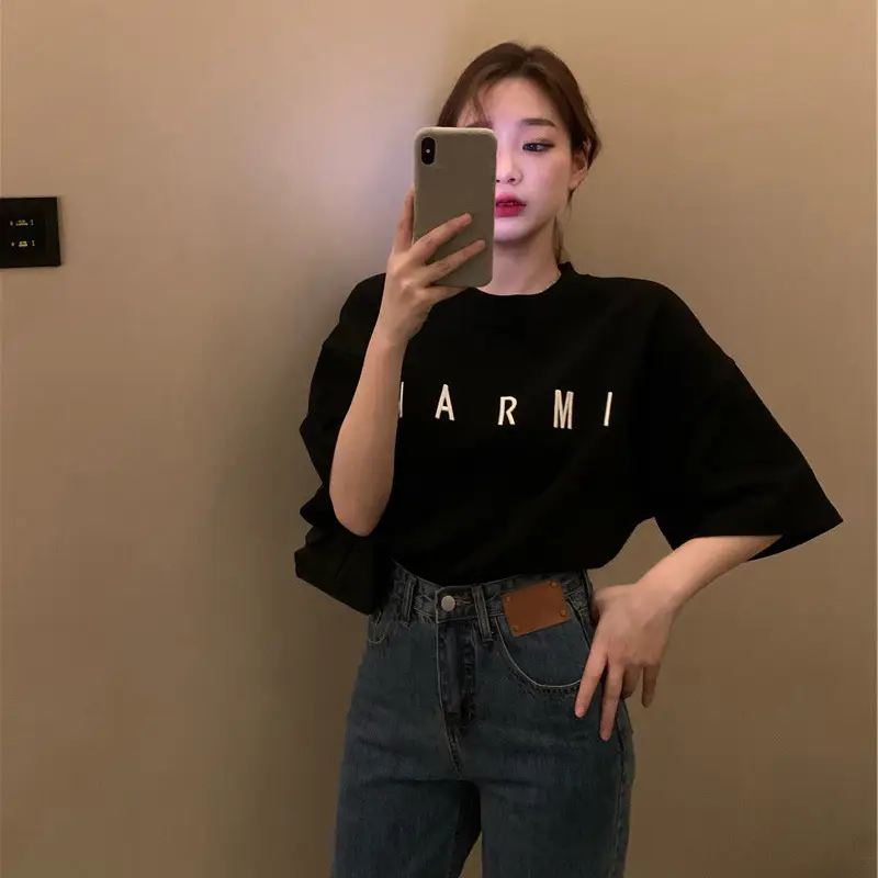 Women Black Letter T-Shirt Mid Length Summer 2025 — feature 10