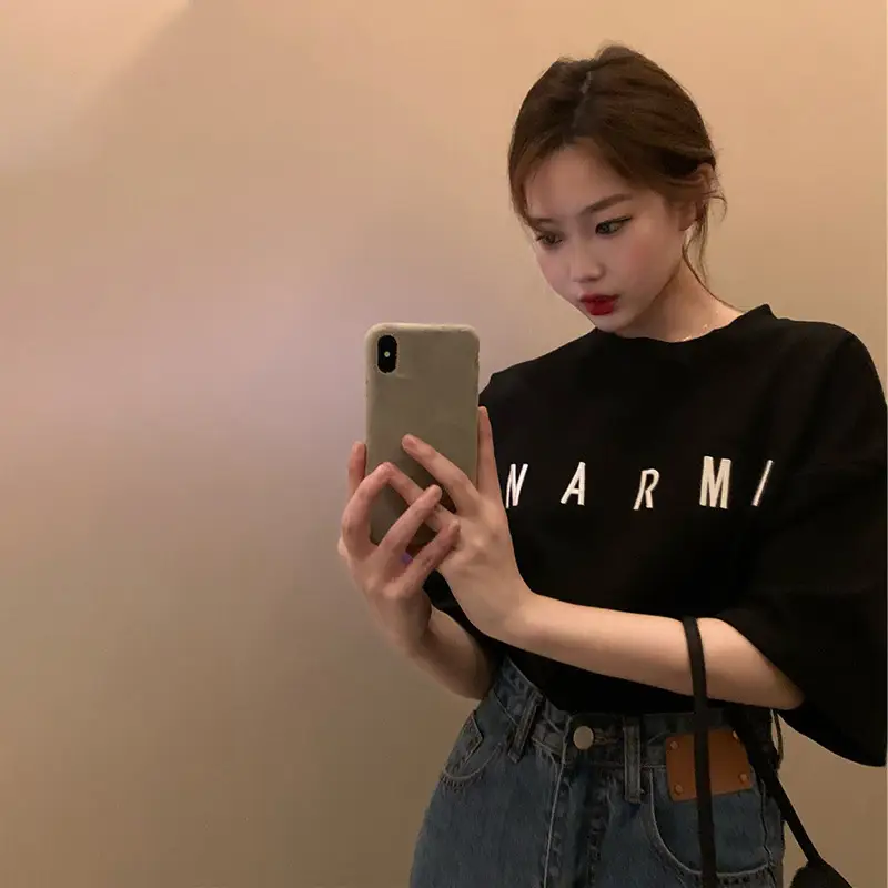 Women Black Letter T-Shirt Mid Length Summer 2025 — feature 11