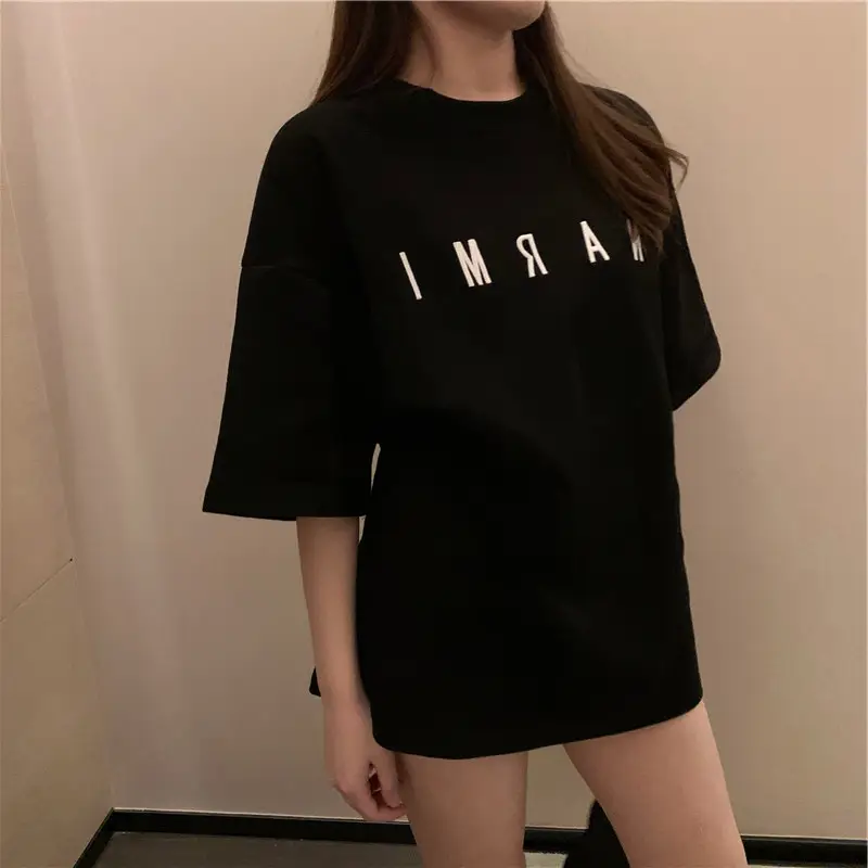 Women Black Letter T-Shirt Mid Length Summer 2025 — feature 13