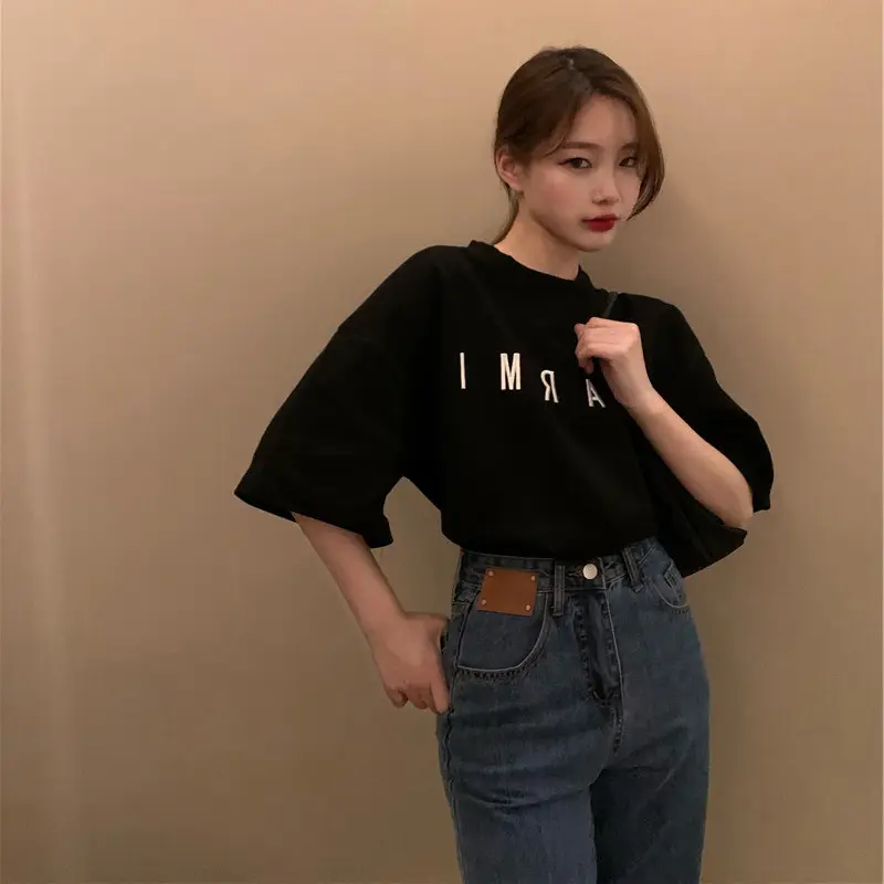 Women Black Letter T-Shirt Mid Length Summer 2025 — feature 14