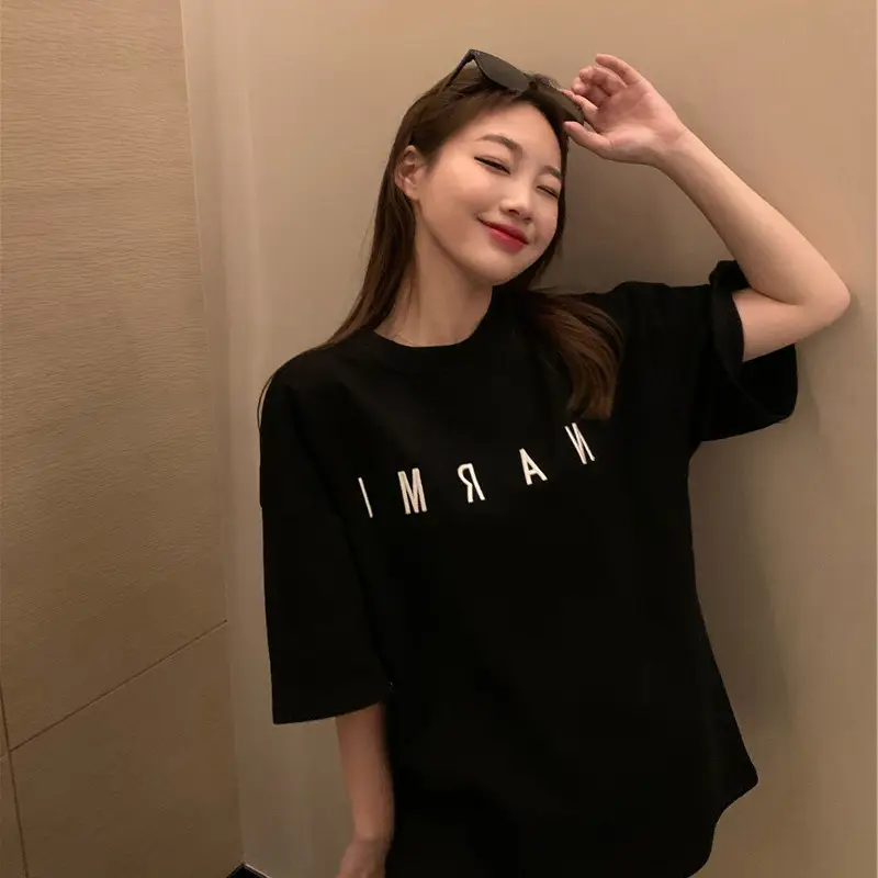 Women Black Letter T-Shirt Mid Length Summer 2025 — feature 15