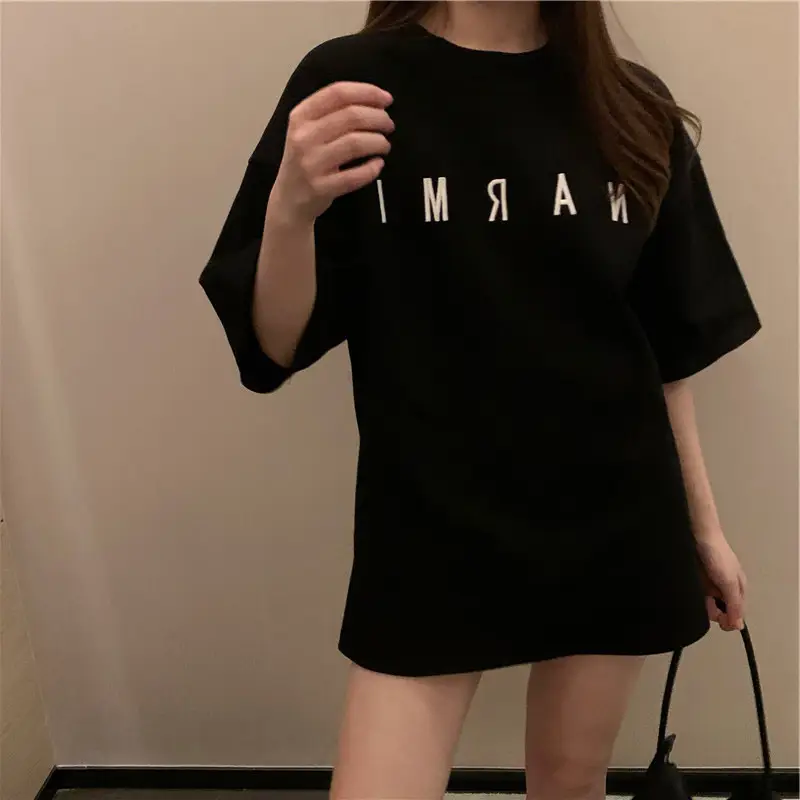 Women Black Letter T-Shirt Mid Length Summer 2025 — feature 16