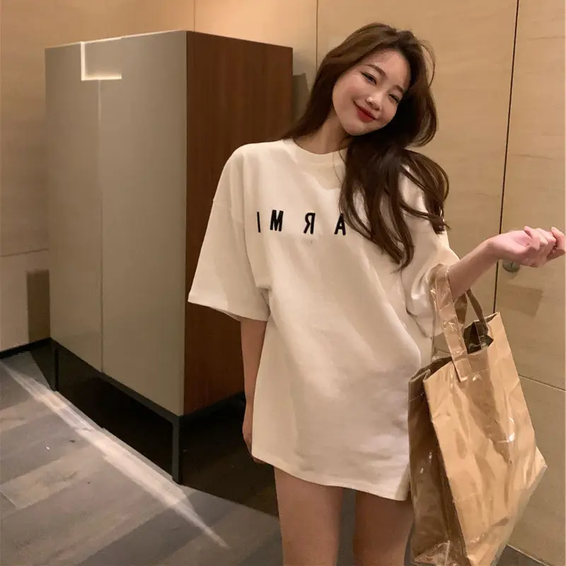 Women Black Letter T-Shirt Mid Length Summer 2025 — feature 2