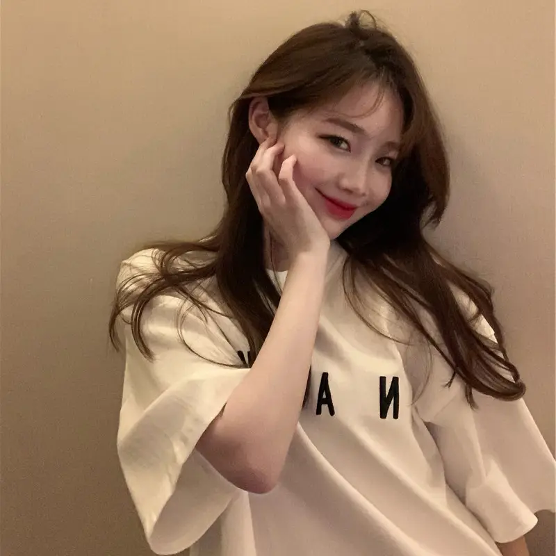Women Black Letter T-Shirt Mid Length Summer 2025 — feature 3