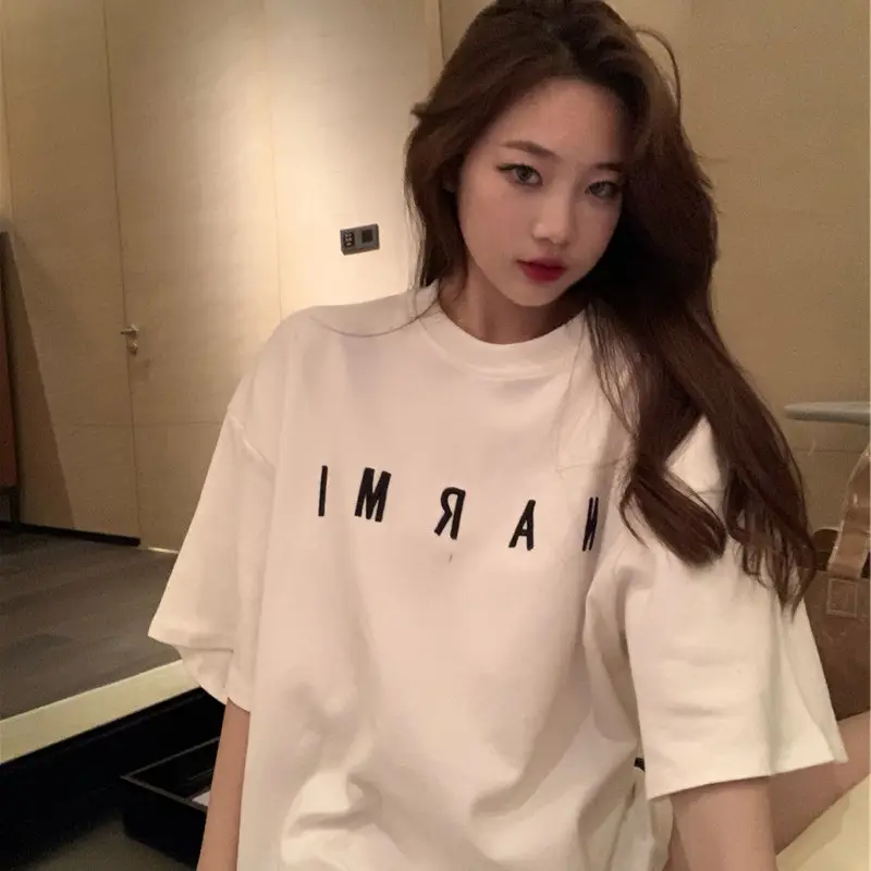 Women Black Letter T-Shirt Mid Length Summer 2025 — feature 4