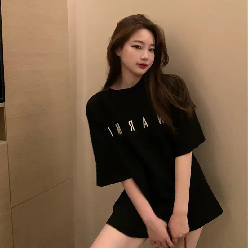 Women Black Letter T-Shirt Mid Length Summer 2025 — feature 9