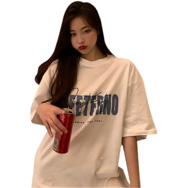 White Korean Print Women T-Shirt Middle Length Spring Summer 2025 - Image 13