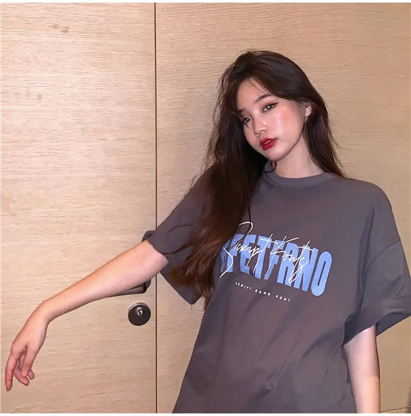 White Korean Print Women T-Shirt Middle Length Spring Summer 2025 — feature 10