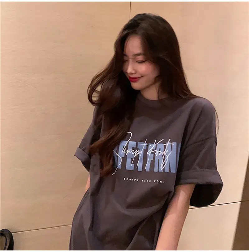 White Korean Print Women T-Shirt Middle Length Spring Summer 2025 — feature 15