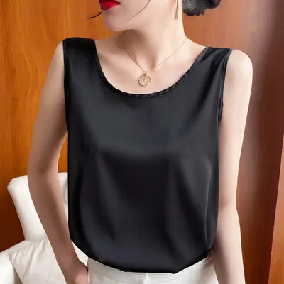 Black V-Neck Acetate Silk Camisole Large